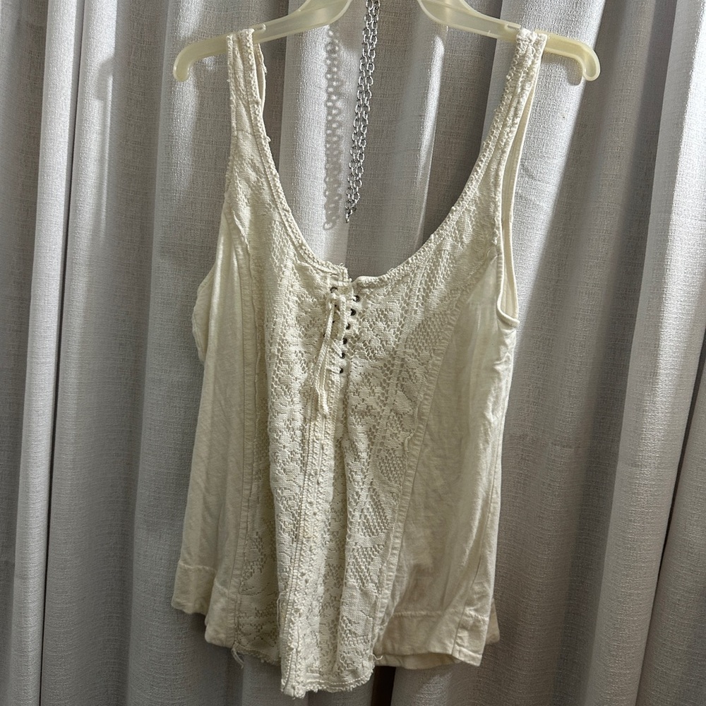 1937. Elegant Cream Lace Embroidered Women's Tank Top